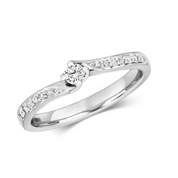 Diamond Solitaire With Grain Set Shoulders Engagement Ring In 9ct White Gold 