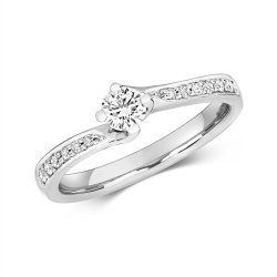 Diamond Solitaire With Grain Set Shoulders Engagement Ring In 9ct White Gold 