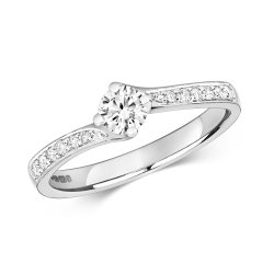 Diamond Solitaire With Grain Set Shoulders Engagement Ring In 9ct White Gold 