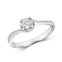 Diamond Illusion Solitaire With Grain Set Shoulders Ring In 9ct White Gold 