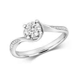 Diamond Illusion Solitaire With Grain Set Shoulders Ring In 9ct White Gold 