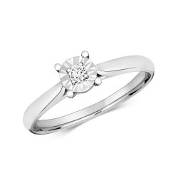 Diamond Illusion Round Solitaire Ring In 9ct White Gold 