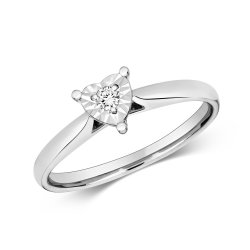 Diamond Illusion Heart Solitaire Ring In 9ct White Gold 
