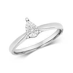 Diamond Illusion Pear Solitaire Ring In 9ct White Gold 