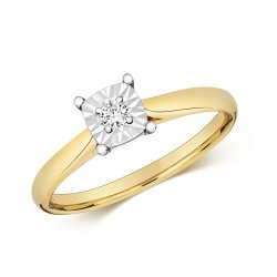 Diamond Illusion Cushon Solitaire Ring In 9ct Gold 