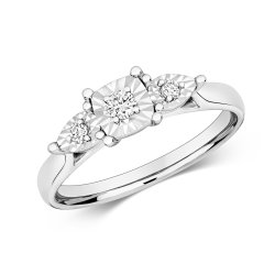 Diamond Illusion Set Trilogy Ring In 9ct White Gold 
