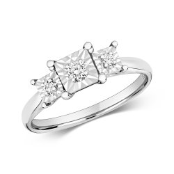 Diamond Illusion Set Square Trilogy Ring In 9ct White Gold 