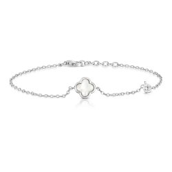 Silver Round Cz And Mother Of Pearl Clover Bracelet SBG0040