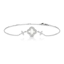 Silver Cz And Mother Of Pearl Clover Bracelet SBG0041