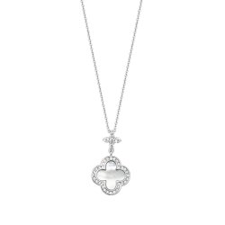 Silver Mother Of Pearl And Cz Clover Pendant On Fixed Chain SPG0069