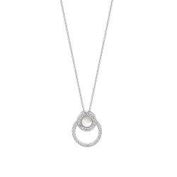 Silver Mother Of Pearl And Double Circle Cz Pendant On Fixed Chain SPG0070