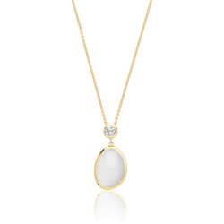Silver Yellow Gold Plated White Moon Stone With Single Cz Pendant And Chain SPG0075Y