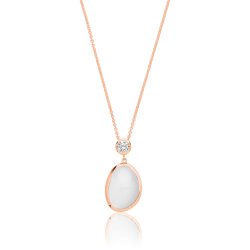 Silver Rose Gold Plated White Moon Stone With Single Cz Pendant And Chain SPG0075R
