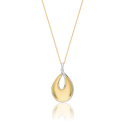 Silver Yellow Gold Plated And Cz Tear Shape Fancy Pendant And Chain SPG0074Y