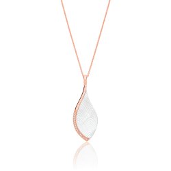 Silver Rose Gold Plated Mother Of Pearl And Pave Set Cz Pear Shape Pendant And Chain SPG0073R