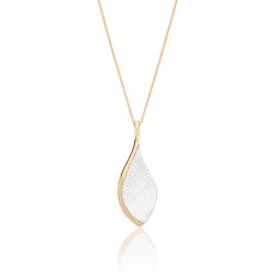 Silver Yellow Gold Plated Mother Of Pearl And Pave Set Cz Pear Shape Pendant And Chain SPG0073Y