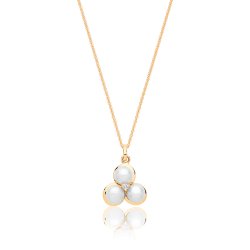 Silver Yellow Gold Plated Pearl And Cz 3 Petal Flower Pendant And Chain SPG0077Y