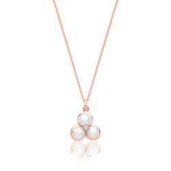 Silver Rose Gold Plated Pearl And Cz 3 Petal Flower Pendant And Chain SPG0077R