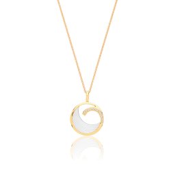 Silver Yellow Gold Plated Mother Of Pearl And Cz Swirl Pendant And Chain SPG0072Y