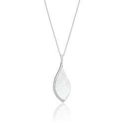 Silver Mother Of Pearl And Pave Set Cz Pear Shape Pendant And Chain SPG0073