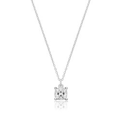 Silver Single Cushion Cut Cz Claw Set Pendant And Chain SPG0083
