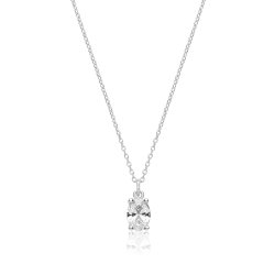 Silver Single Oval Cz Claw Set Pendant And Chain SPG0078