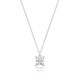 Silver Single Princess Cut Cz Claw Set Pendant And Chain SPG0082