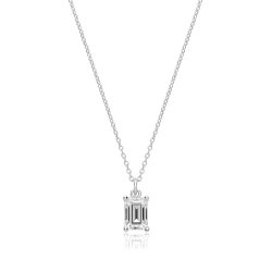 Silver Single Emerald Cut Cz Cut Claw Set Pendant And Chain SPG0079