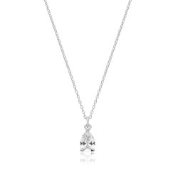 Silver Single Pear Shape Cz Claw Set Pendant And Chain SPG0080