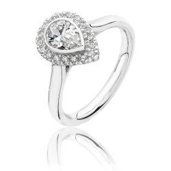Silver Halo Pear Shape Cz Claw Set Ring SRG0008CZ