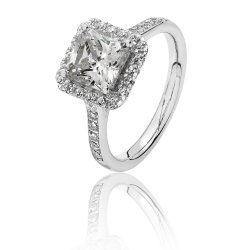 Silver Halo Square Cz Claw Set Ring SRG0014CZ