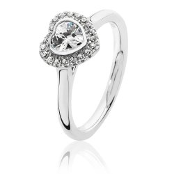 Silver Halo Heart Shape Cz Bezel Set Ring SRG0017CZ