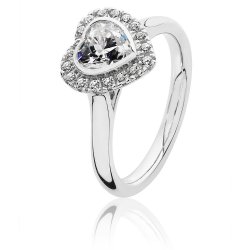 Silver Halo Heart Shape Cz Bezel Set Ring SRG0018CZ