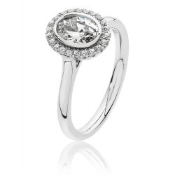Silver Halo Oval Cz Bezel Set Ring SRG0019CZ