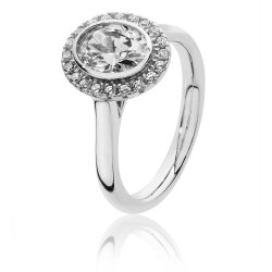 Silver Halo Oval Cz Bezel Set Ring SRG0020CZ