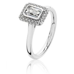 Silver Halo Emerald Cut Cz Bezel Set Ring SRG0021CZ
