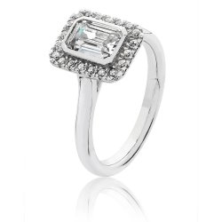 Silver Halo Emerald Cut Cz Bezel Set Ring SRG0022CZ