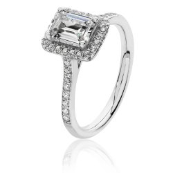 Silver Halo Emerald Cut Cz Claw Set Ring SRG0027CZ