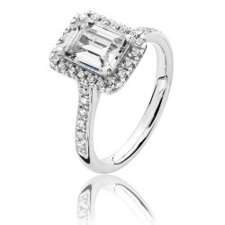 Silver Halo Emerald Cut Cz Claw Set Ring SRG0028CZ