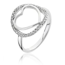 Silver Plain Heart Within Round Halo Cz Ring SRG0037CZ