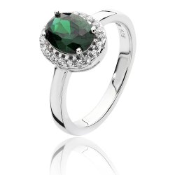 Silver Halo Green Oval Cz Ring SRG0038EM