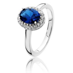 Silver Halo Blue Oval Cz Ring SRG0038SA