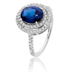 Silver Double Halo Blue Oval Cz Ring SRG0039SA