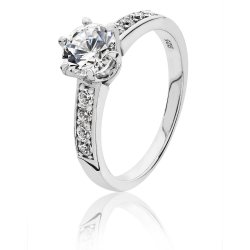 Silver Round Solitaire 6 Claw And Shoulder Set Cz Ring SRG0045