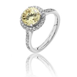 Silver Halo Yellow Round Cz Claw Set Ring SRG0010YZ