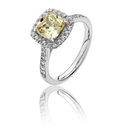 Silver Halo Yellow Cushion Cz Claw Set Ring SRG0012YZ