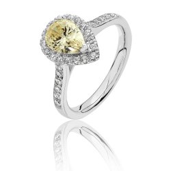 Silver Halo Yellow Pear Shape Cz Claw Set Ring SRG0016YZ