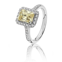 Silver Halo Yellow Emerald Cut Cz Claw Set Ring SRG0028YZ