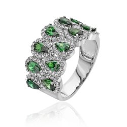 Silver Multi Halo Green Pear Shape Cz Ring SRG0075EM