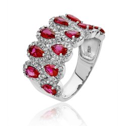 Silver Multi Halo Red Pear Shape Cz Ring SRG0075RU